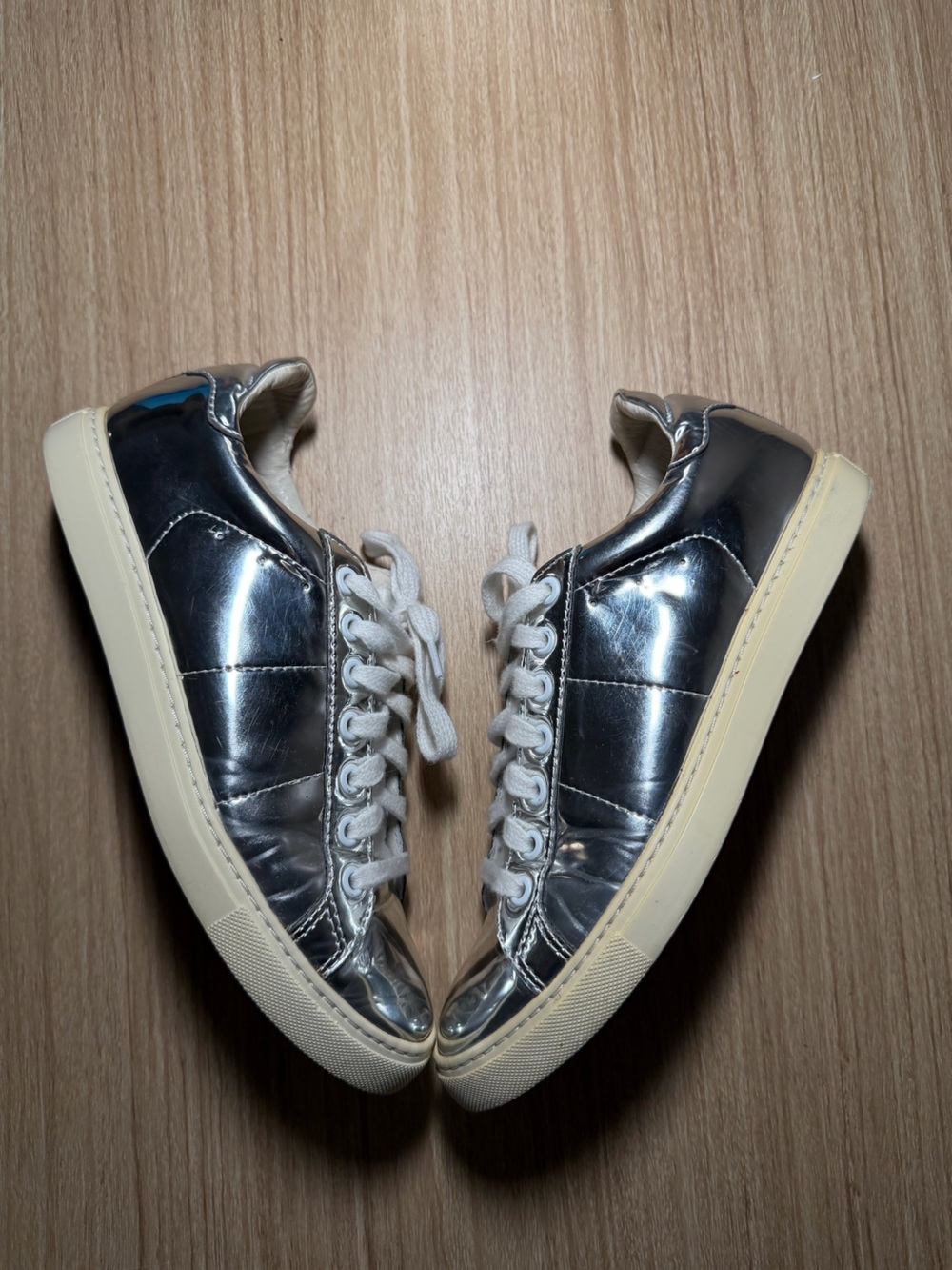 IRO Paris silver metallic leather low-top sneakers